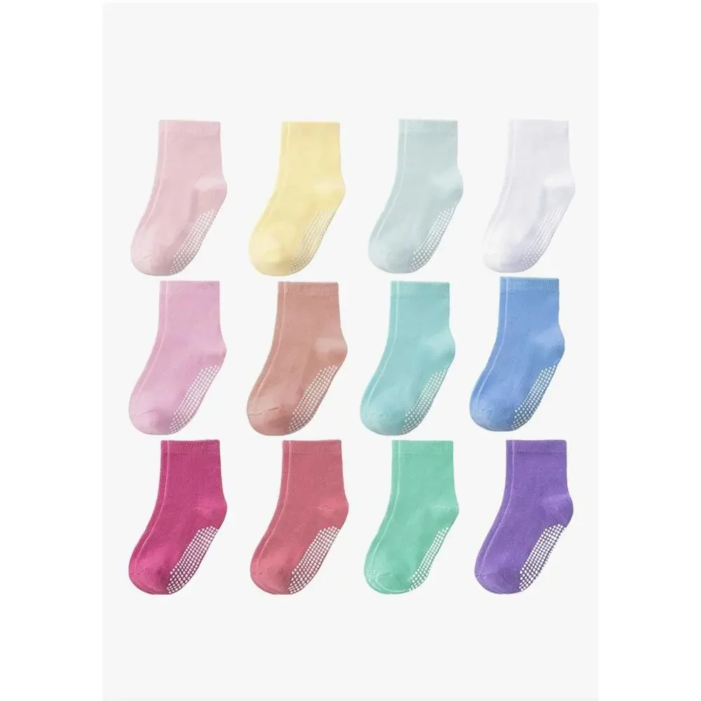 Baby Toddler Socks Grip Non Slip Boys Girls Cotton 12 Pack for Kids Ankle...